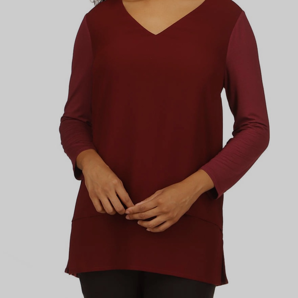 Michael Kors Mixed Woven Knit Layered Hem Blouse